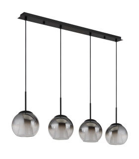 Barry Bar Pendant Ceiling Light Matt Black Balls Smoke Glass Shade 4x E27-2