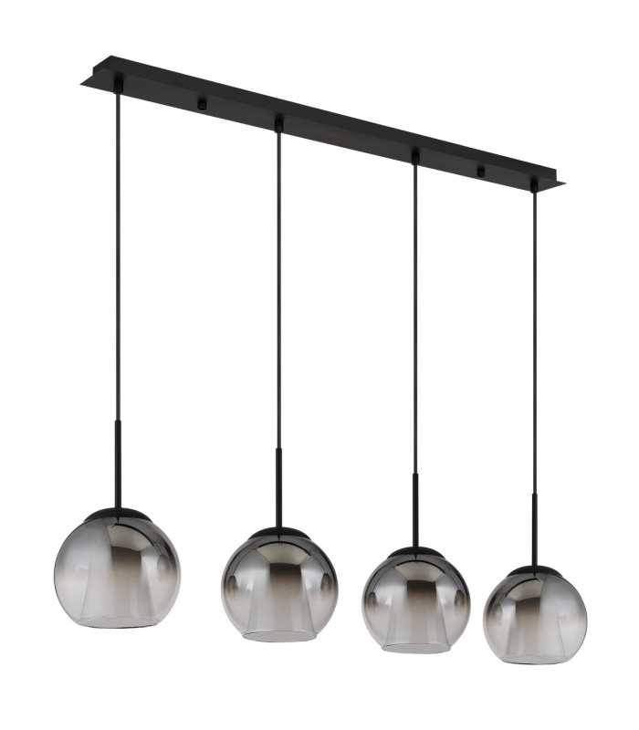 Barry Bar Pendant Ceiling Light Matt Black Balls Smoke Glass Shade 4x E27-2