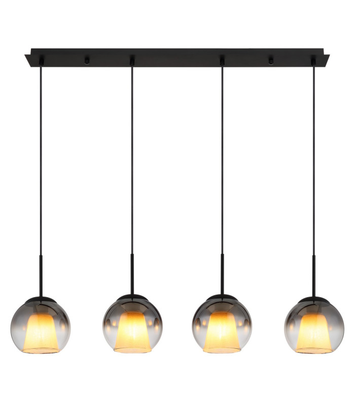 Barry Bar Pendant Ceiling Light Matt Black Balls Smoke Glass Shade 4x E27-3