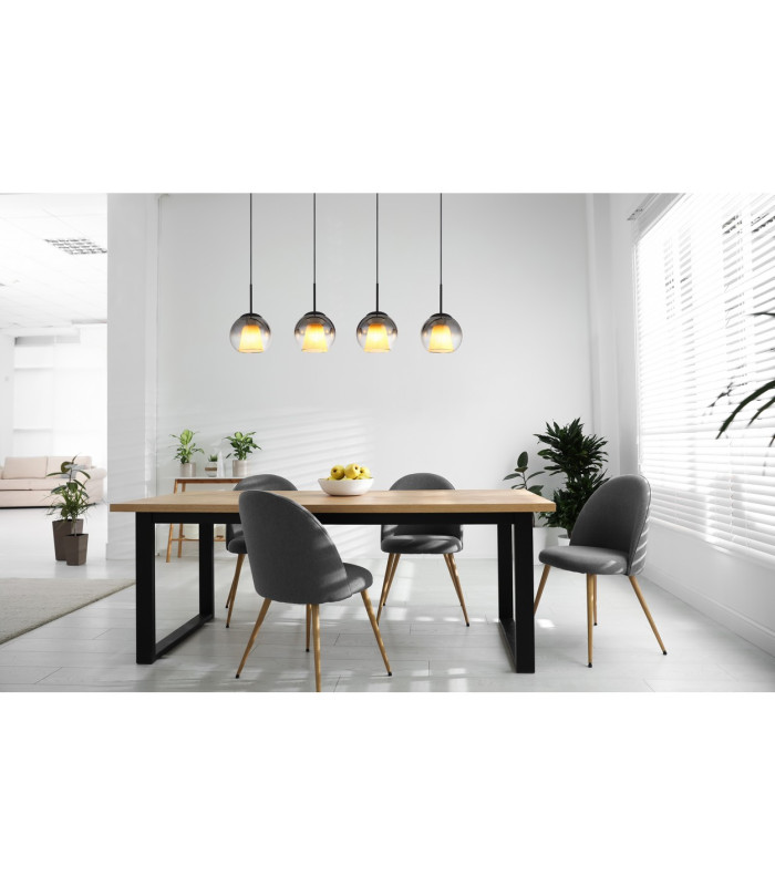 Barry Bar Pendant Ceiling Light Matt Black Balls Smoke Glass Shade 4x E27-4