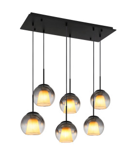 Barry Cluster Pendant Ceiling Light Matt Black Balls Smoke Glass Shade 6x E27-1