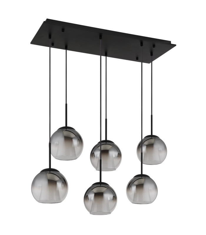 Barry Cluster Pendant Ceiling Light Matt Black Balls Smoke Glass Shade 6x E27-2