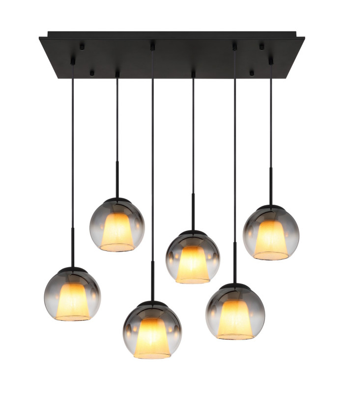 Barry Cluster Pendant Ceiling Light Matt Black Balls Smoke Glass Shade 6x E27-3