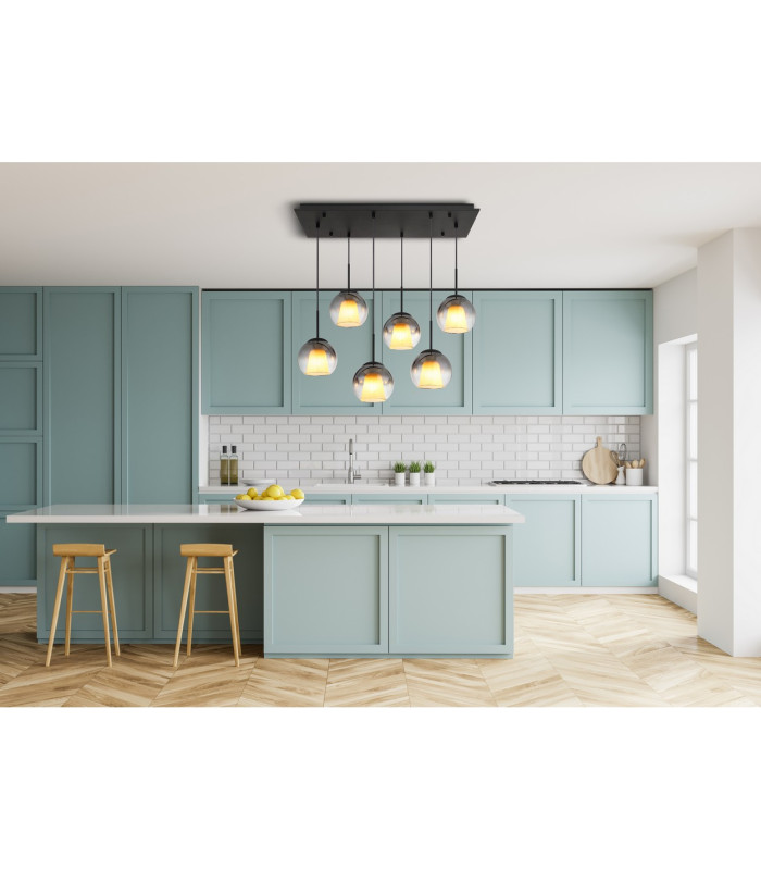 Barry Cluster Pendant Ceiling Light Matt Black Balls Smoke Glass Shade 6x E27-4