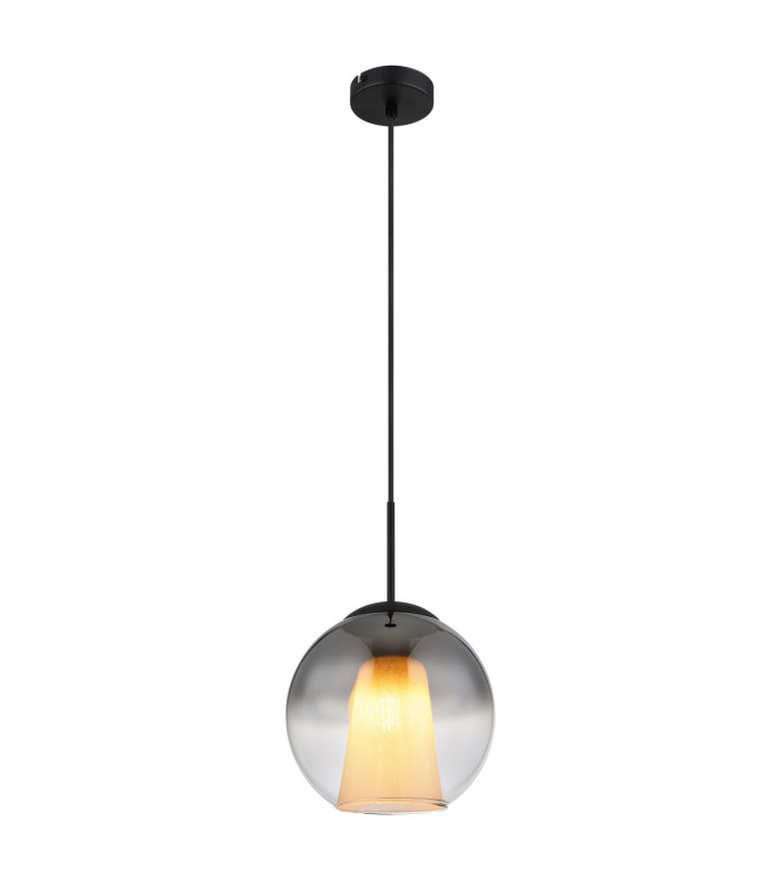 Barry 25cm Dome Pendant Ceiling Light Matt Black Ball Smoke Glass Shade 1x E27-1