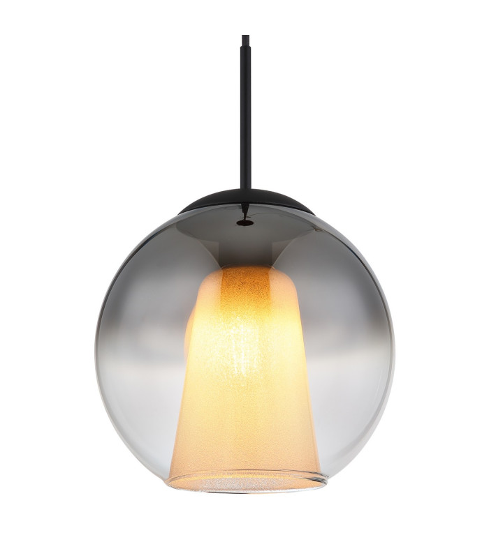 Barry 25cm Dome Pendant Ceiling Light Matt Black Ball Smoke Glass Shade 1x E27-3