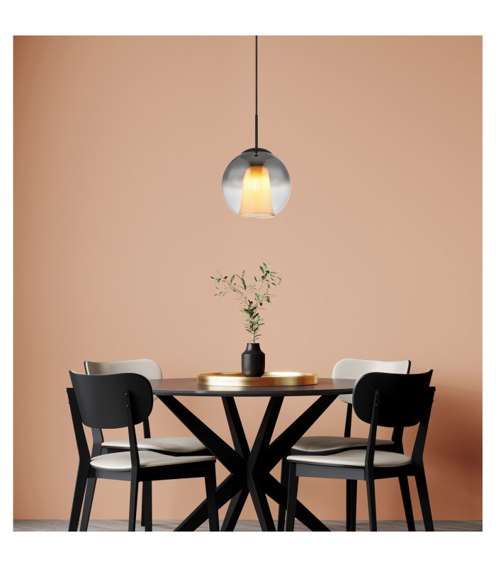 Barry 25cm Dome Pendant Ceiling Light Matt Black Ball Smoke Glass Shade 1x E27-4