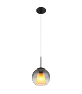 Barry 20cm Dome Pendant Ceiling Light Matt Black Ball Smoke Glass Shade 1x E27-1