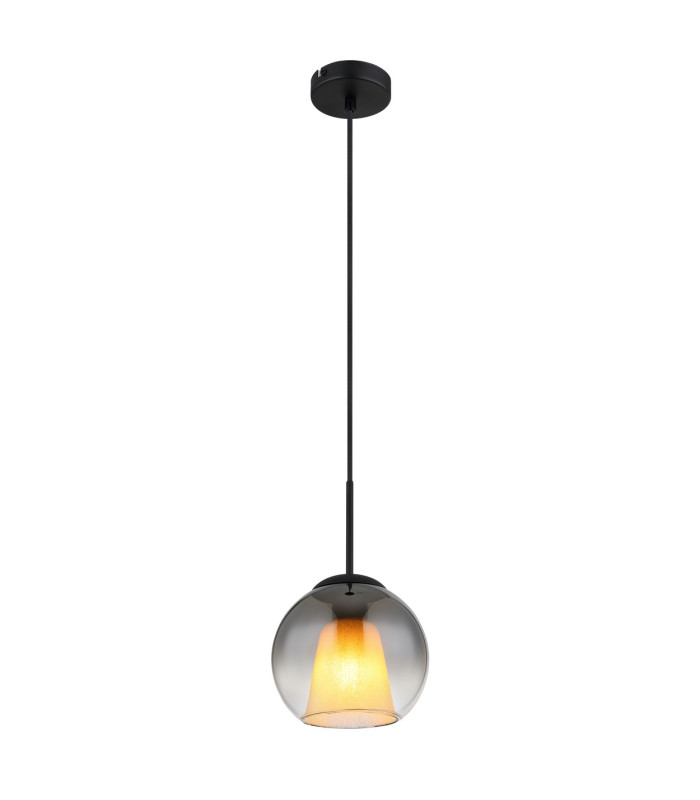 Barry 20cm Dome Pendant Ceiling Light Matt Black Ball Smoke Glass Shade 1x E27-1