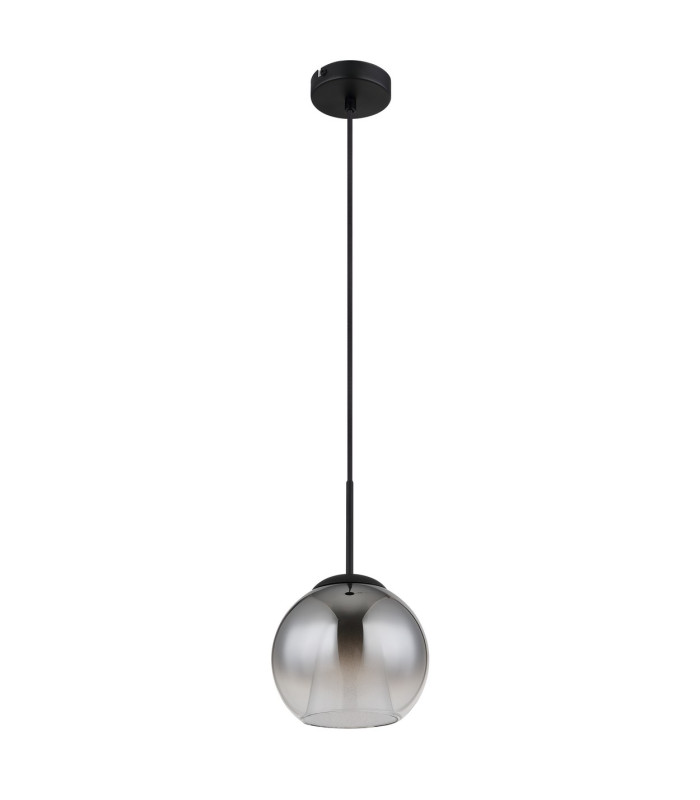 Barry 20cm Dome Pendant Ceiling Light Matt Black Ball Smoke Glass Shade 1x E27-2