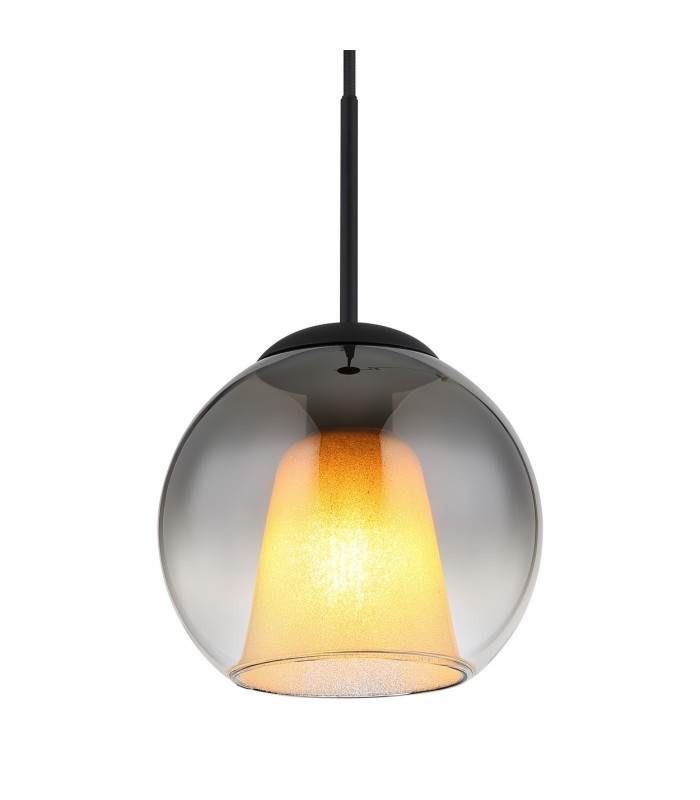 Barry 20cm Dome Pendant Ceiling Light Matt Black Ball Smoke Glass Shade 1x E27-3
