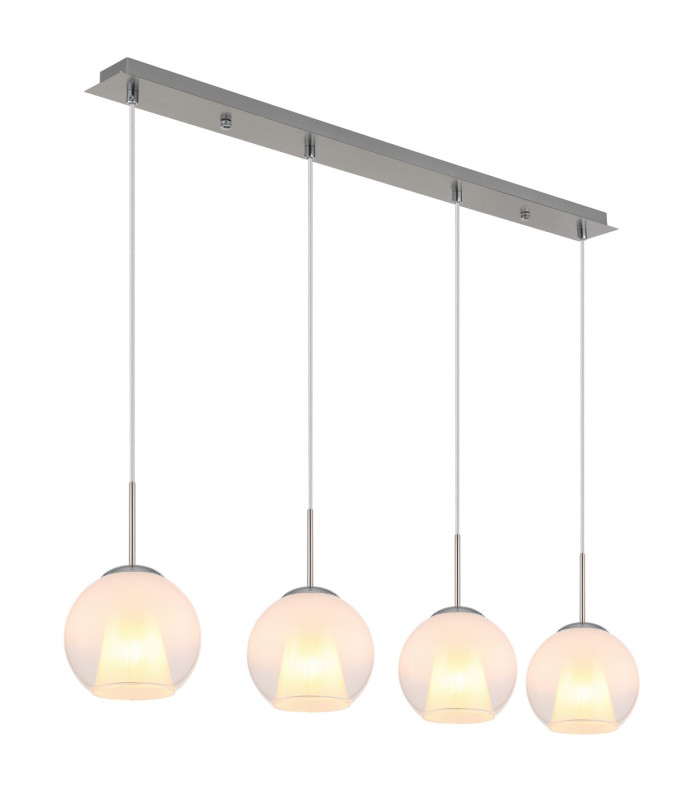Barry Bar Pendant Ceiling Light Nickel Matt Balls Opal Glass Shade 4x E27-1