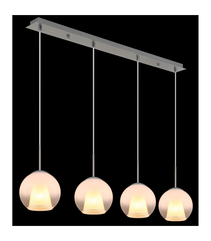 Barry Bar Pendant Ceiling Light Nickel Matt Balls Opal Glass Shade 4x E27-4