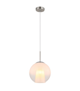 Barry 25cm Dome Pendant Ceiling Light Nickel Matt Ball Opal Glass Shade 1x E27-1
