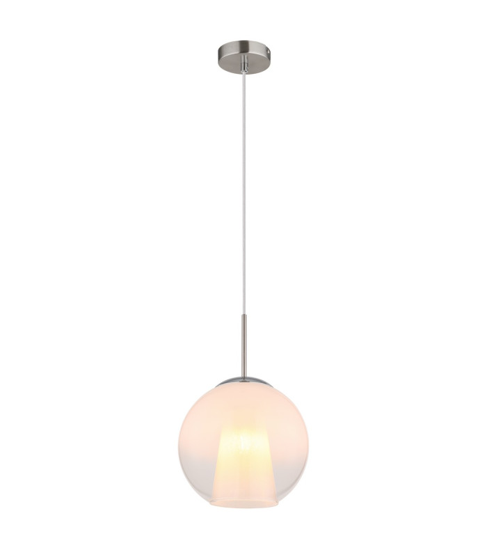 Barry 25cm Dome Pendant Ceiling Light Nickel Matt Ball Opal Glass Shade 1x E27-1