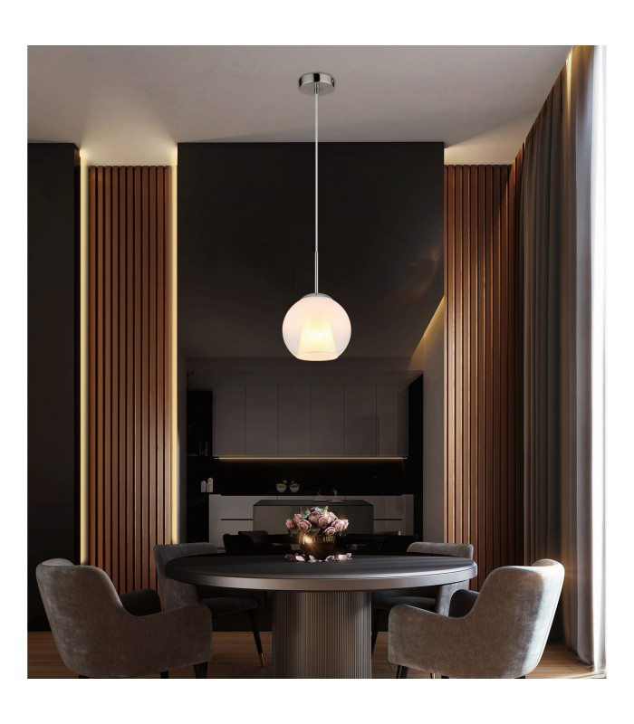 Barry 20cm Dome Pendant Ceiling Light Nickel Matt Ball Opal Glass Shade 1x E27-5