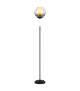 Barry Glass Floor Lamp Matt Black Ball Smoke Glass Shade 1x E27-1