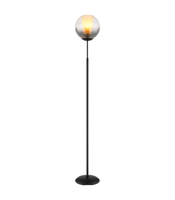 Barry Glass Floor Lamp Matt Black Ball Smoke Glass Shade 1x E27-1