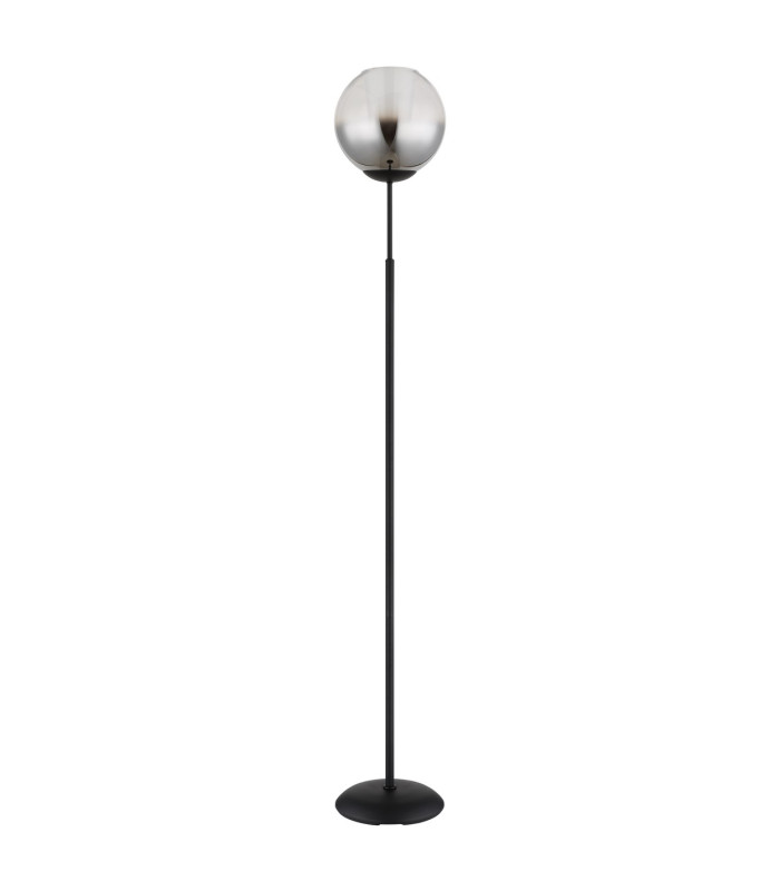 Barry Glass Floor Lamp Matt Black Ball Smoke Glass Shade 1x E27-2