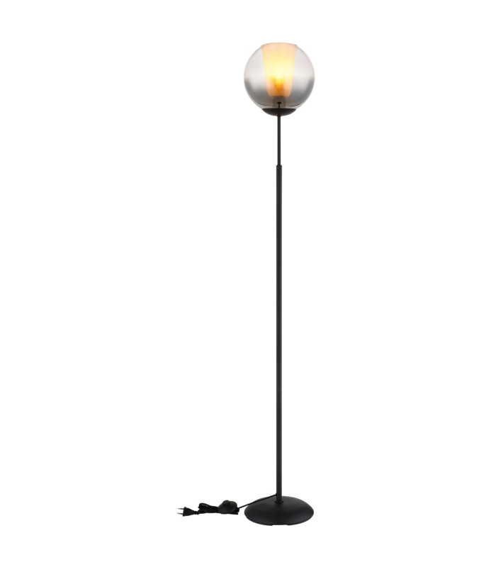 Barry Glass Floor Lamp Matt Black Ball Smoke Glass Shade 1x E27-4