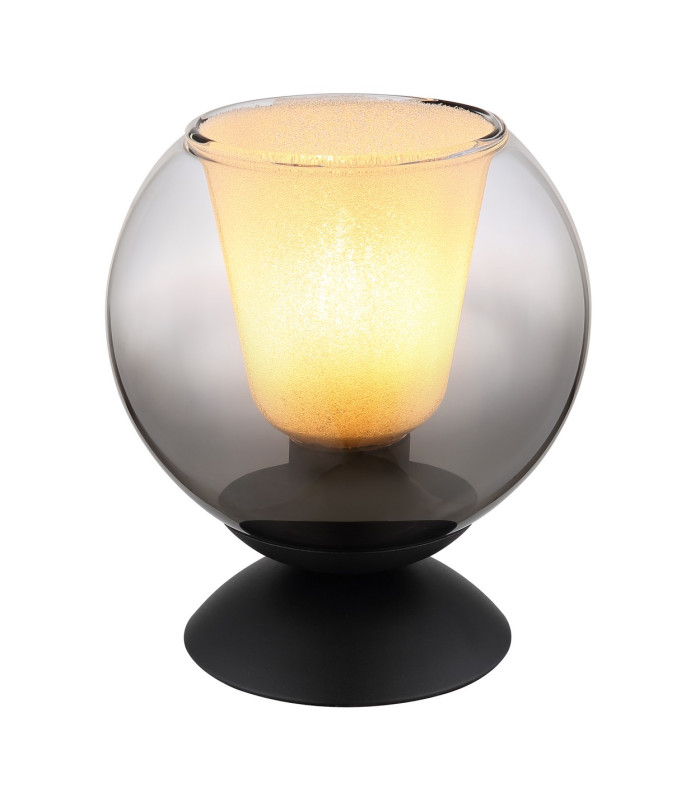 Barry Globe Table Lamp Matt Black Ball Smoke Glass Shade 1x E27-1
