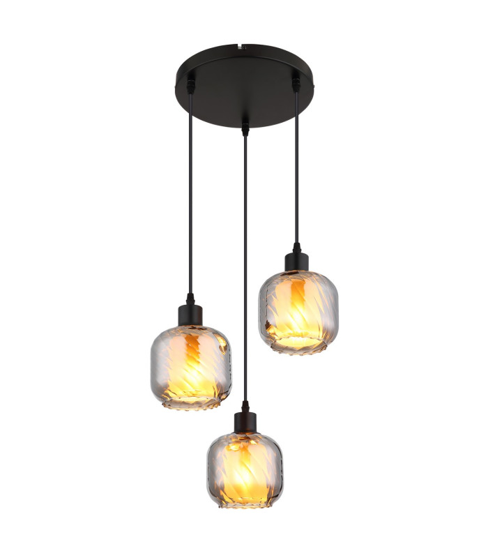 Xia Cluster Pendant Ceiling Light Matt Black Smoke Glass Shade 3x E27-1