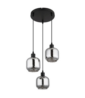 Xia Cluster Pendant Ceiling Light Matt Black Smoke Glass Shade 3x E27-2