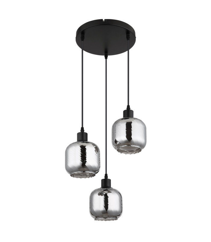 Xia Cluster Pendant Ceiling Light Matt Black Smoke Glass Shade 3x E27-2