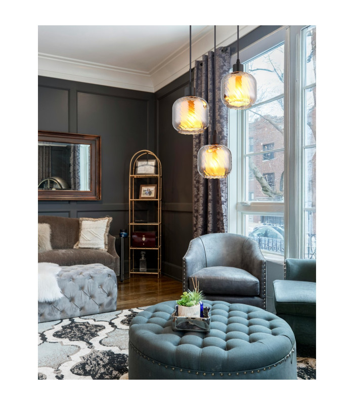 Xia Cluster Pendant Ceiling Light Matt Black Smoke Glass Shade 3x E27-4