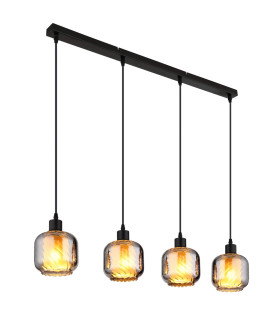Xia Bar Pendant Ceiling Light Matt Black Smoke Glass Shade 4x E27-1