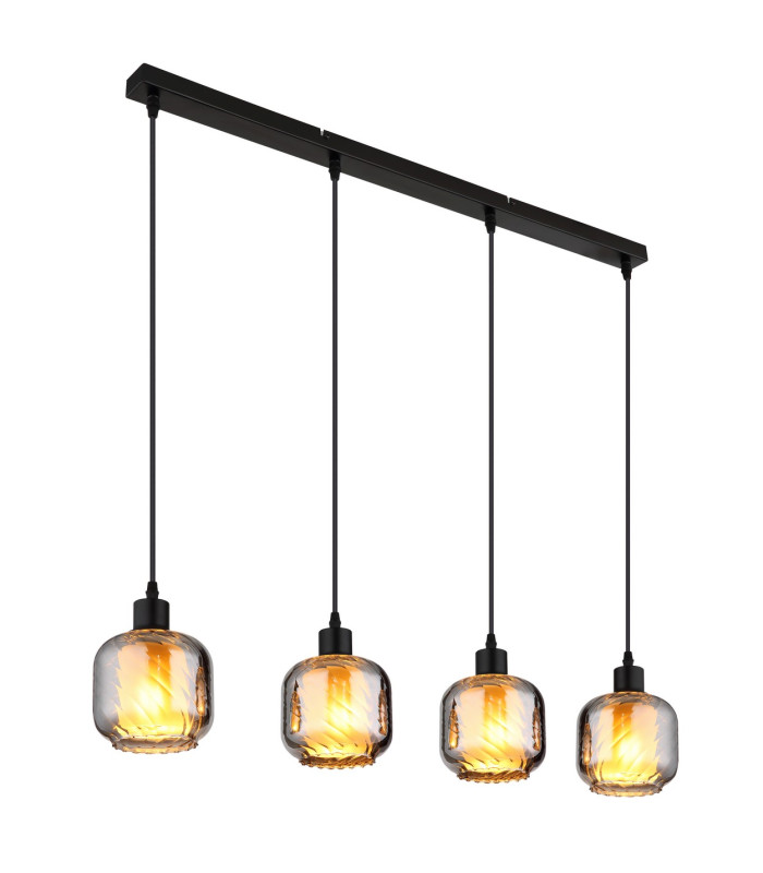 Xia Bar Pendant Ceiling Light Matt Black Smoke Glass Shade 4x E27-1