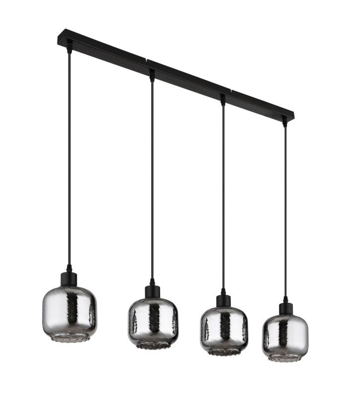 Xia Bar Pendant Ceiling Light Matt Black Smoke Glass Shade 4x E27-2