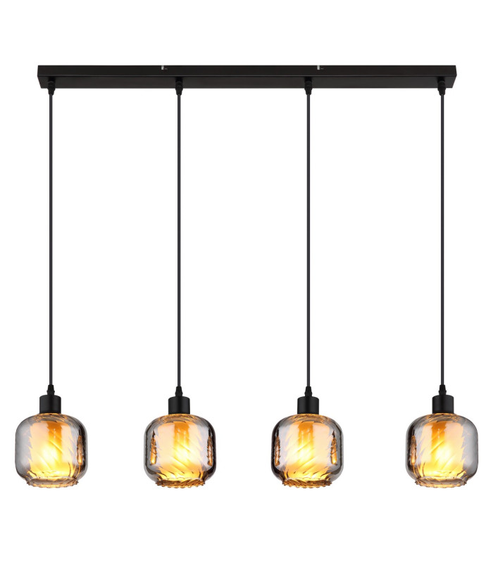 Xia Bar Pendant Ceiling Light Matt Black Smoke Glass Shade 4x E27-3