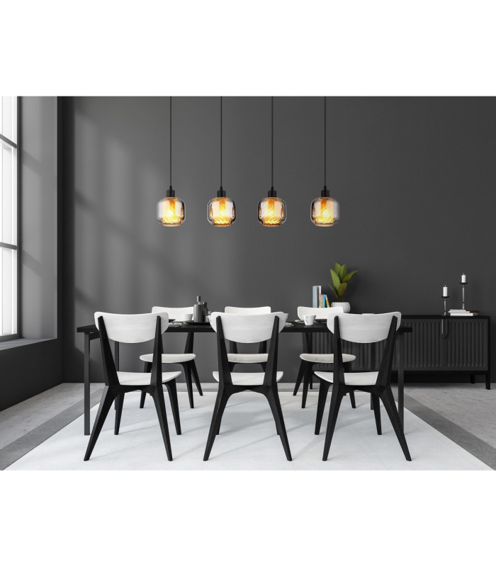 Xia Bar Pendant Ceiling Light Matt Black Smoke Glass Shade 4x E27-5