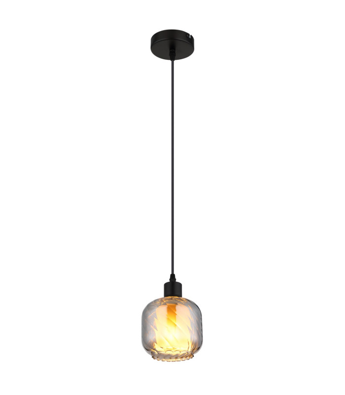 Xia Dome Pendant Ceiling Light Matt Black Smoke Glass Shade 1x E27-1