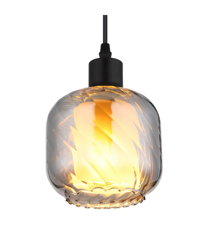 Xia Dome Pendant Ceiling Light Matt Black Smoke Glass Shade 1x E27-3