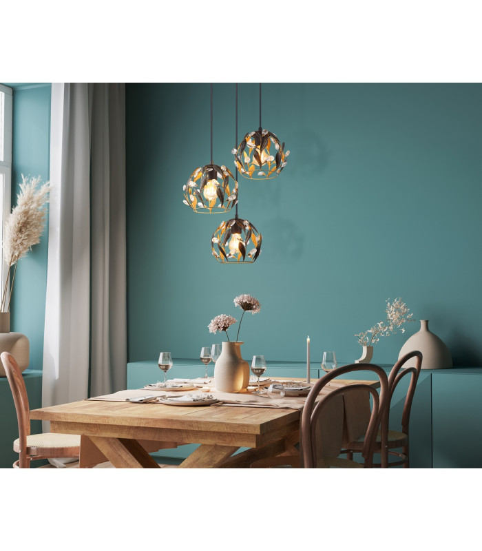 Mika Cluster Pendant Ceiling Light Matt Black 3x E27-5