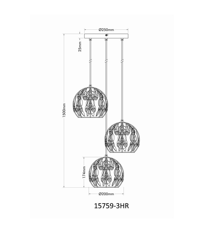 Mika Cluster Pendant Ceiling Light Matt Black 3x E27-6