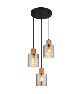 Aleidis Cluster Pendant Ceiling Light Matt Black Smoke Glass Shade 3x E27-1