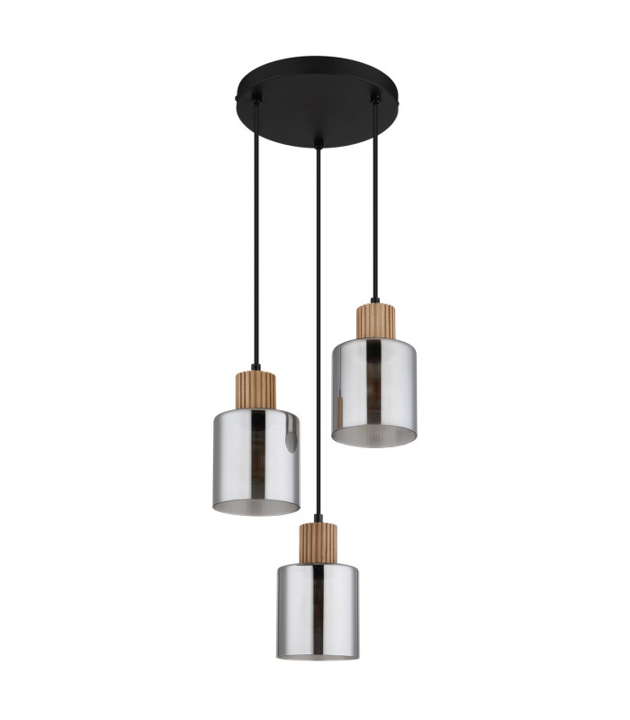 Aleidis Cluster Pendant Ceiling Light Matt Black Smoke Glass Shade 3x E27-2
