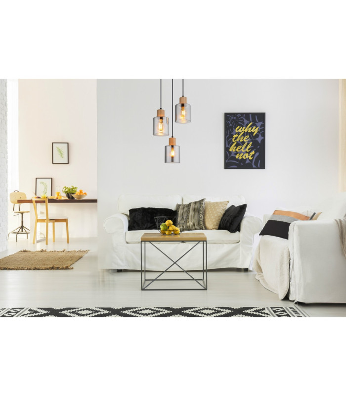 Aleidis Cluster Pendant Ceiling Light Matt Black Smoke Glass Shade 3x E27-4