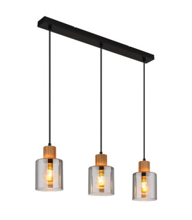 Aleidis Bar Pendant Ceiling Light Matt Black Smoke Glass Shade 3x E27-1