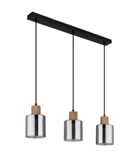 Aleidis Bar Pendant Ceiling Light Matt Black Smoke Glass Shade 3x E27-2