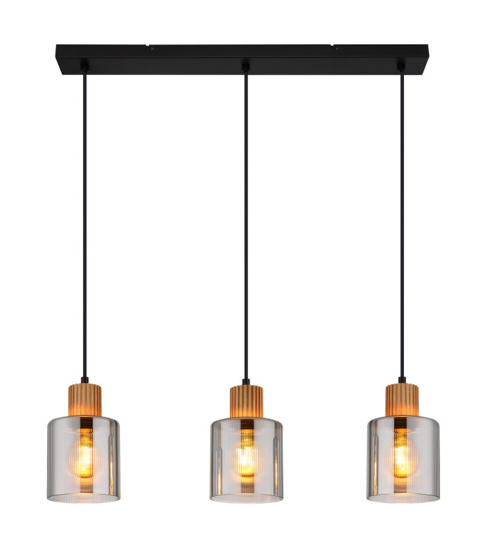 Aleidis Bar Pendant Ceiling Light Matt Black Smoke Glass Shade 3x E27-3