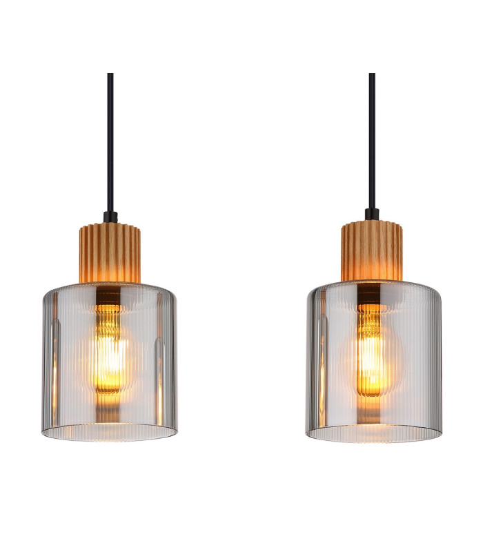Aleidis Bar Pendant Ceiling Light Matt Black Smoke Glass Shade 3x E27-4