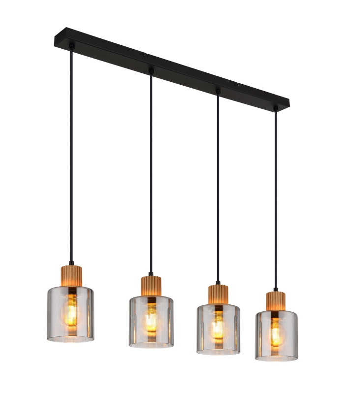 Aleidis Bar Pendant Ceiling Light Matt Black Smoke Glass Shade 4x E27-1