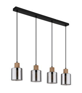 Aleidis Bar Pendant Ceiling Light Matt Black Smoke Glass Shade 4x E27-2