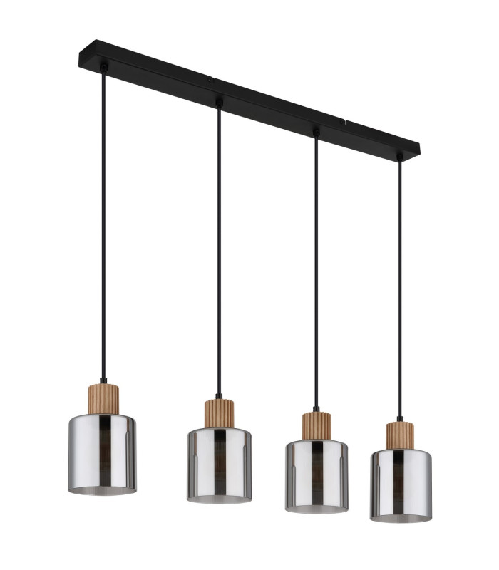 Aleidis Bar Pendant Ceiling Light Matt Black Smoke Glass Shade 4x E27-2