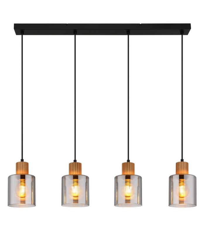 Aleidis Bar Pendant Ceiling Light Matt Black Smoke Glass Shade 4x E27-3