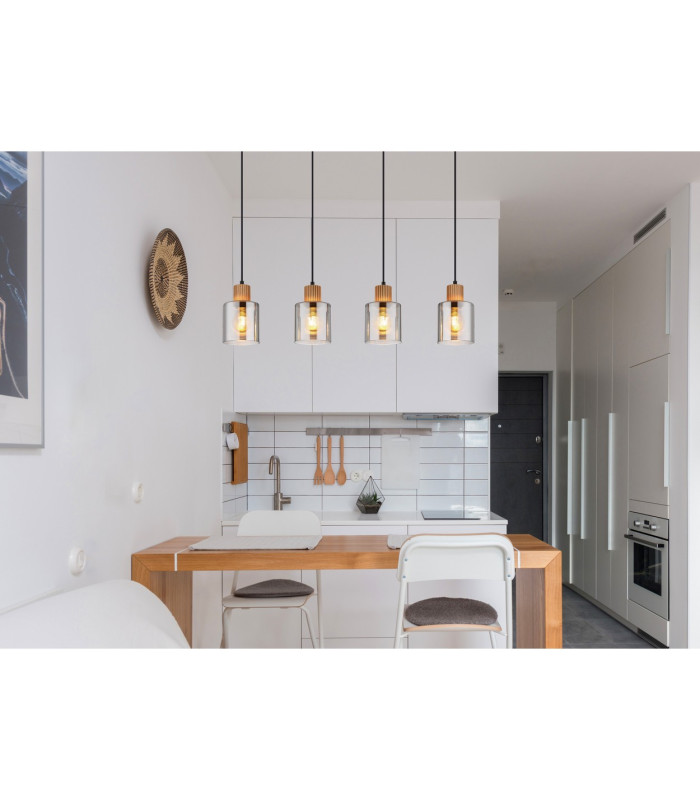 Aleidis Bar Pendant Ceiling Light Matt Black Smoke Glass Shade 4x E27-5